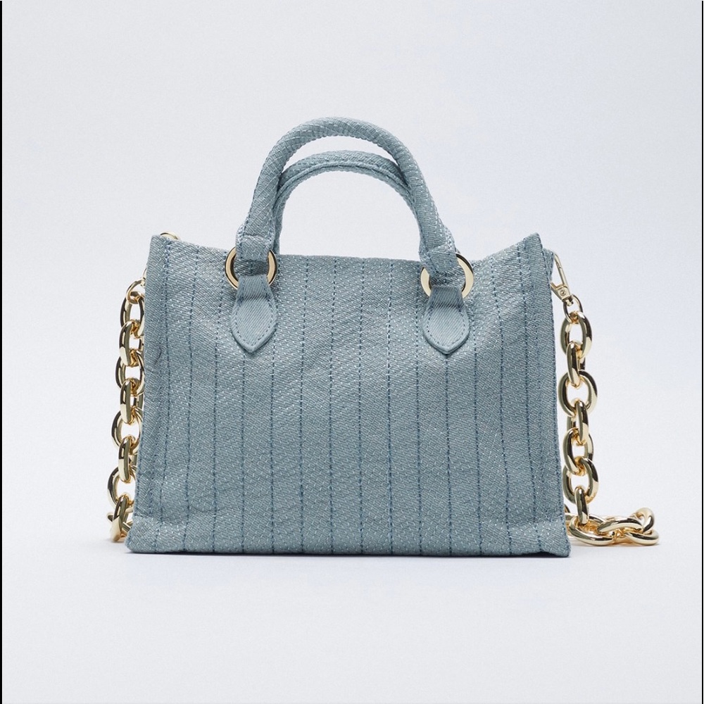 NWT ZARA Denim tote with chain strap